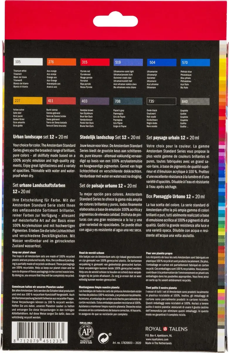 Amsterdam Standard Series Acrylverf Urban Landschapset - 12 Kleuren 20ml