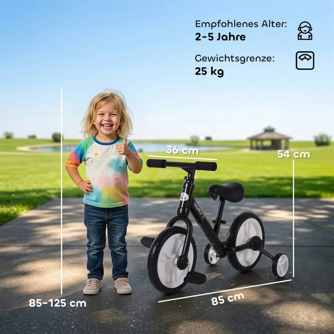 Homcom Kinderbalansfiets Metaal EVA 4 Wielen - 85x36x54cm Zwart