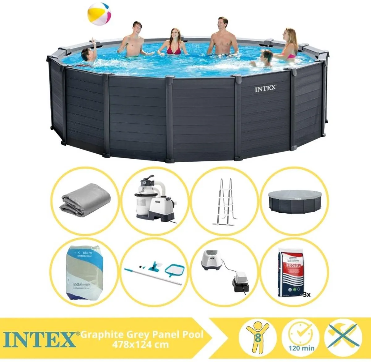 Intex Graphite Gray Opzetzwembad 478x124cm - 16.805L - 26384GS