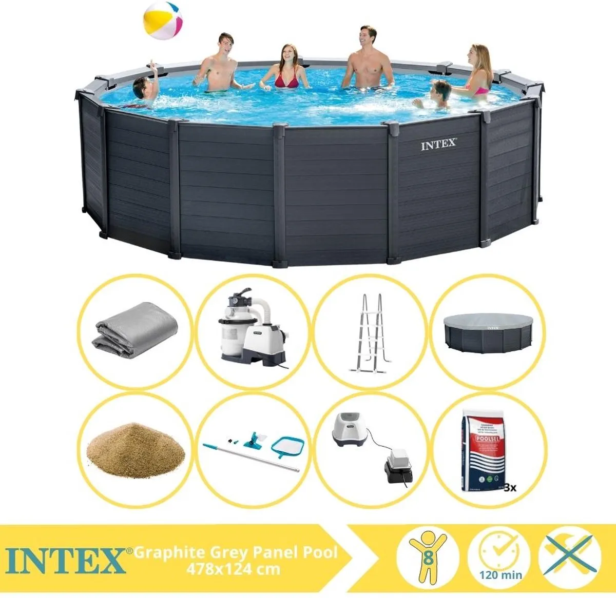 Intex Graphite Gray Opzetzwembad 478x124cm