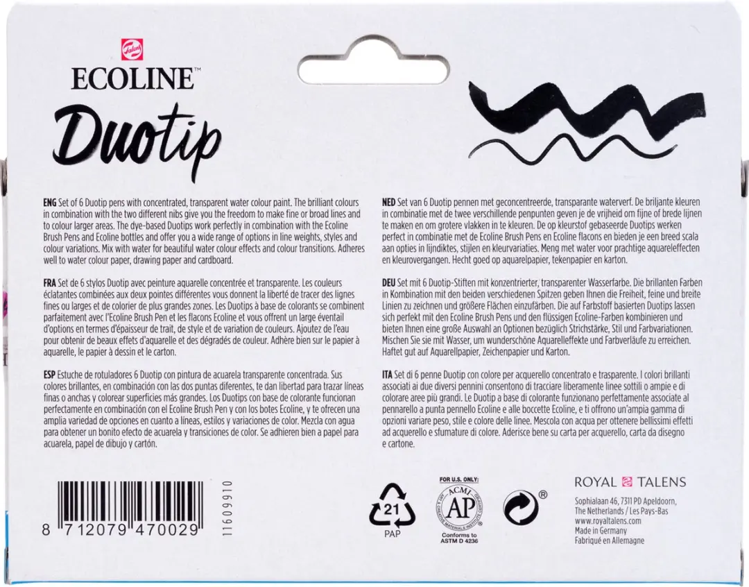 Ecoline Duotip Marker Set 6 Kleuren