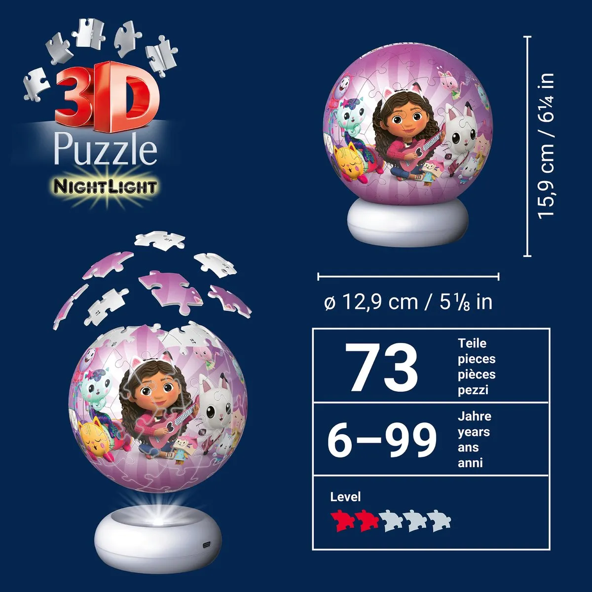 Ravensburger Gabby’s Dollhouse 3D Puzzle-Ball Nachtlicht 73 Stukjes
