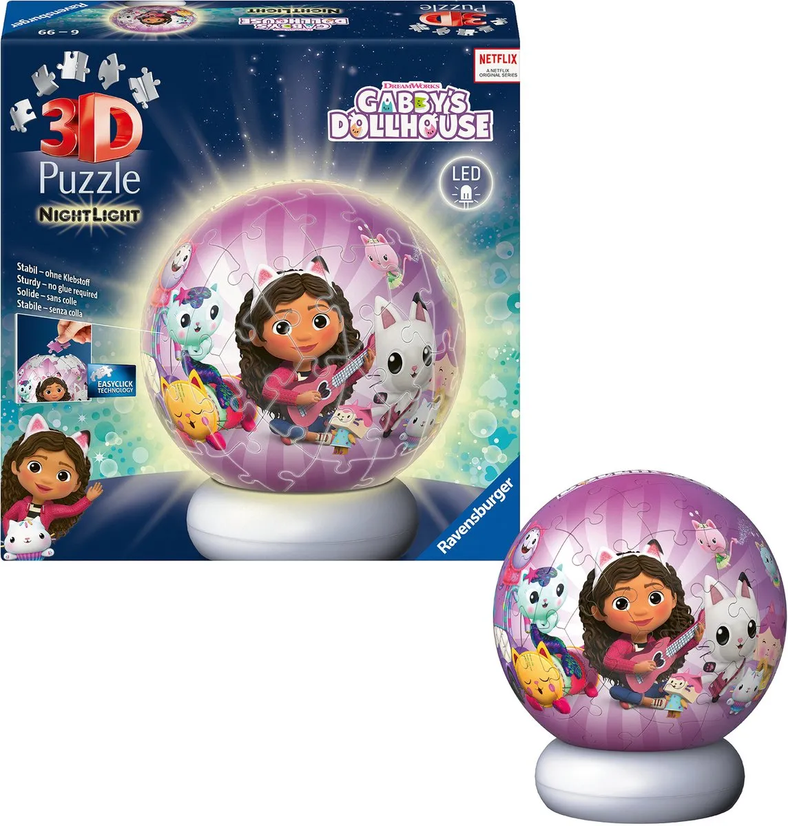 Ravensburger Gabby’s Dollhouse 3D Puzzle-Ball Nachtlicht 73 Stukjes