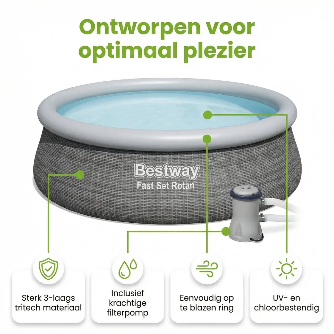 Bestway Fast Set Zwembad 396x84cm - 7340L - Grijs