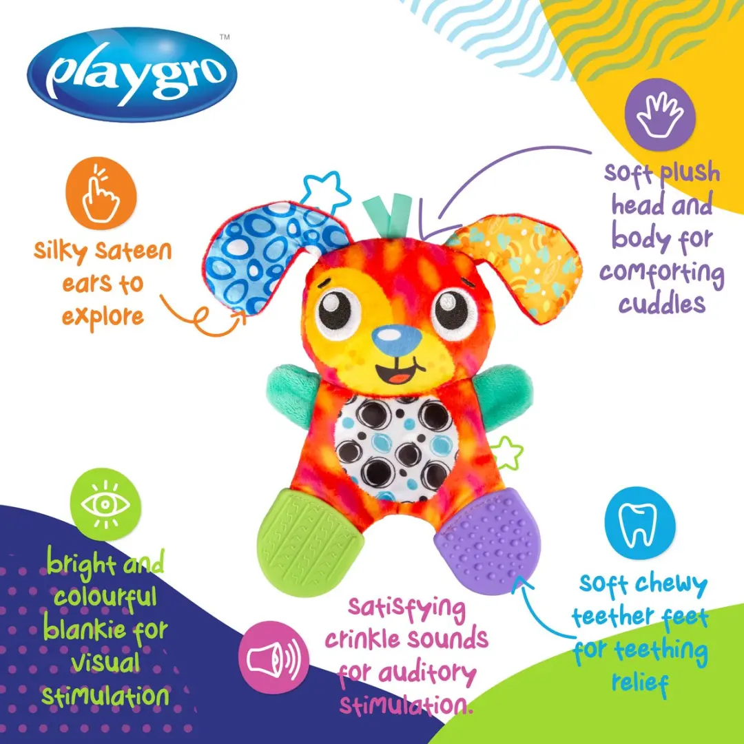 Playgro Crinkle Blankie Penny Puppy - Rammelaar & Knuffeldoek - Multi