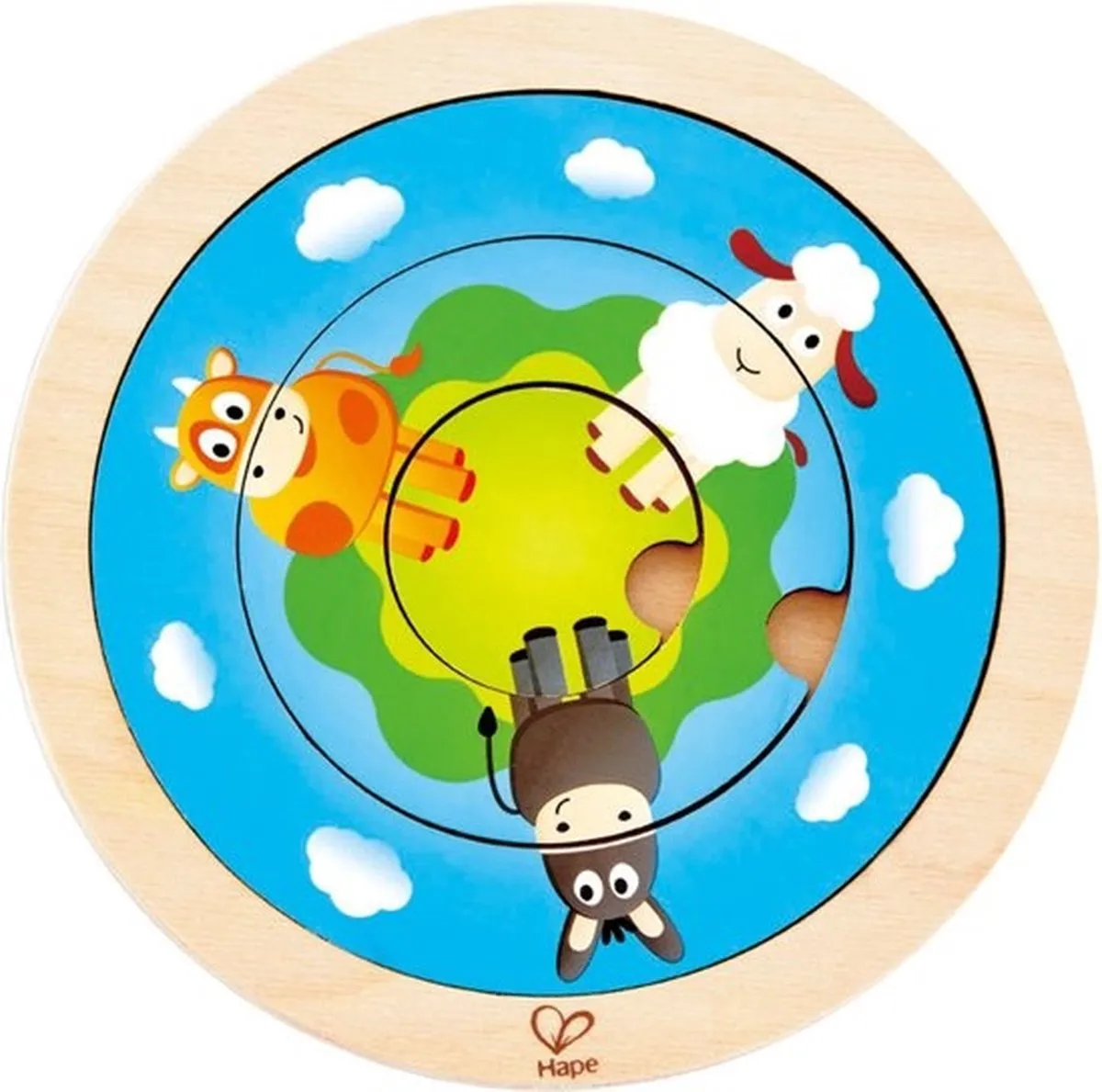 Hape Vormenpuzzel Spinning Farm Junior 20cm - 4 Stukjes - Multicolor