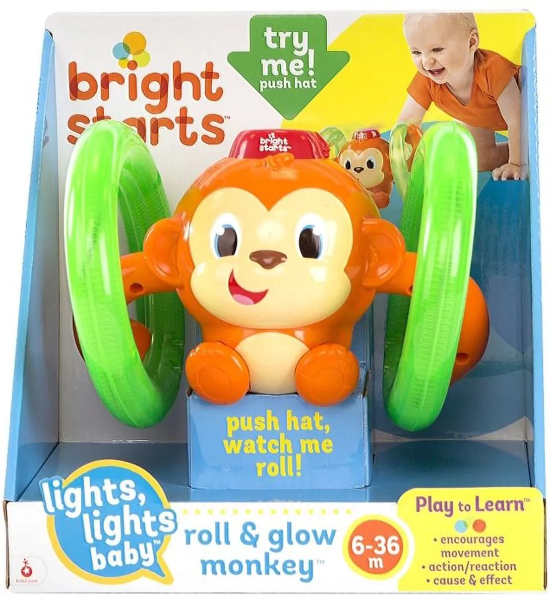 Bright Starts Roll & Glow Monkey - 3x AAA