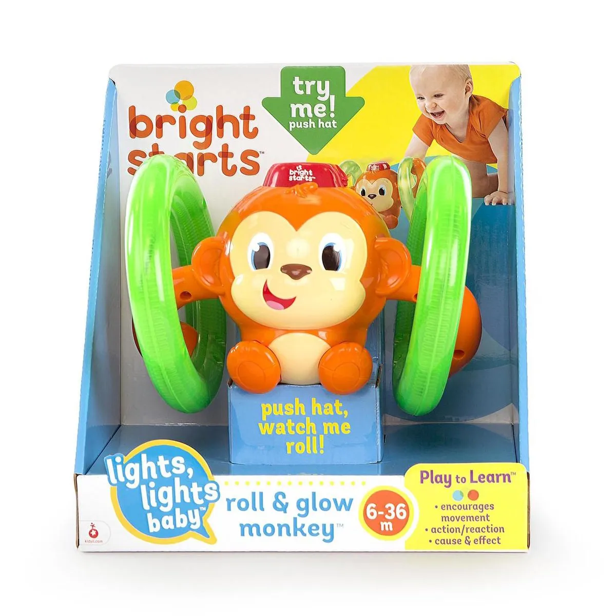 Bright Starts Roll & Glow Monkey - 3x AAA - afbeelding 6 van 6