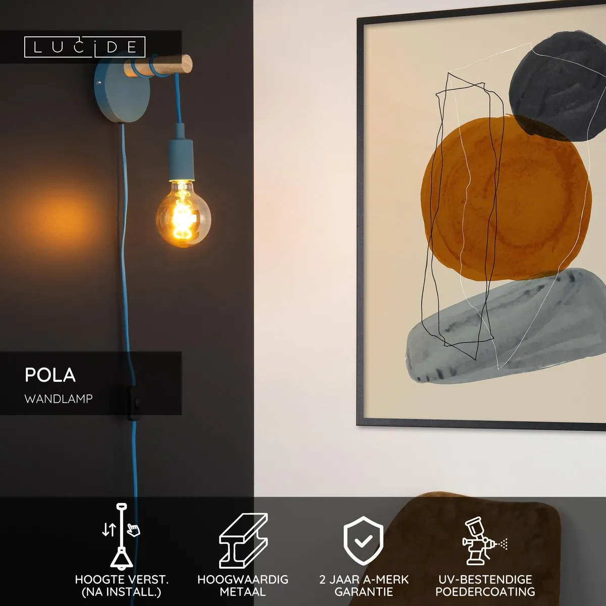 Lucide POLA Wandlamp Kinderkamer - Blauw