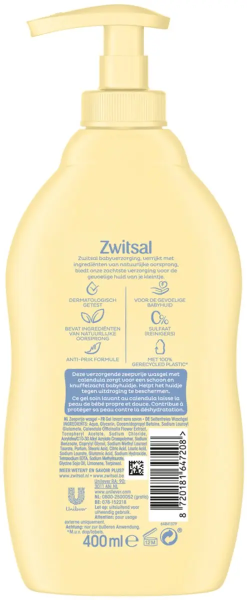 Zwitsal Zeepvrije Wasgel 400ml - 20 Stuks