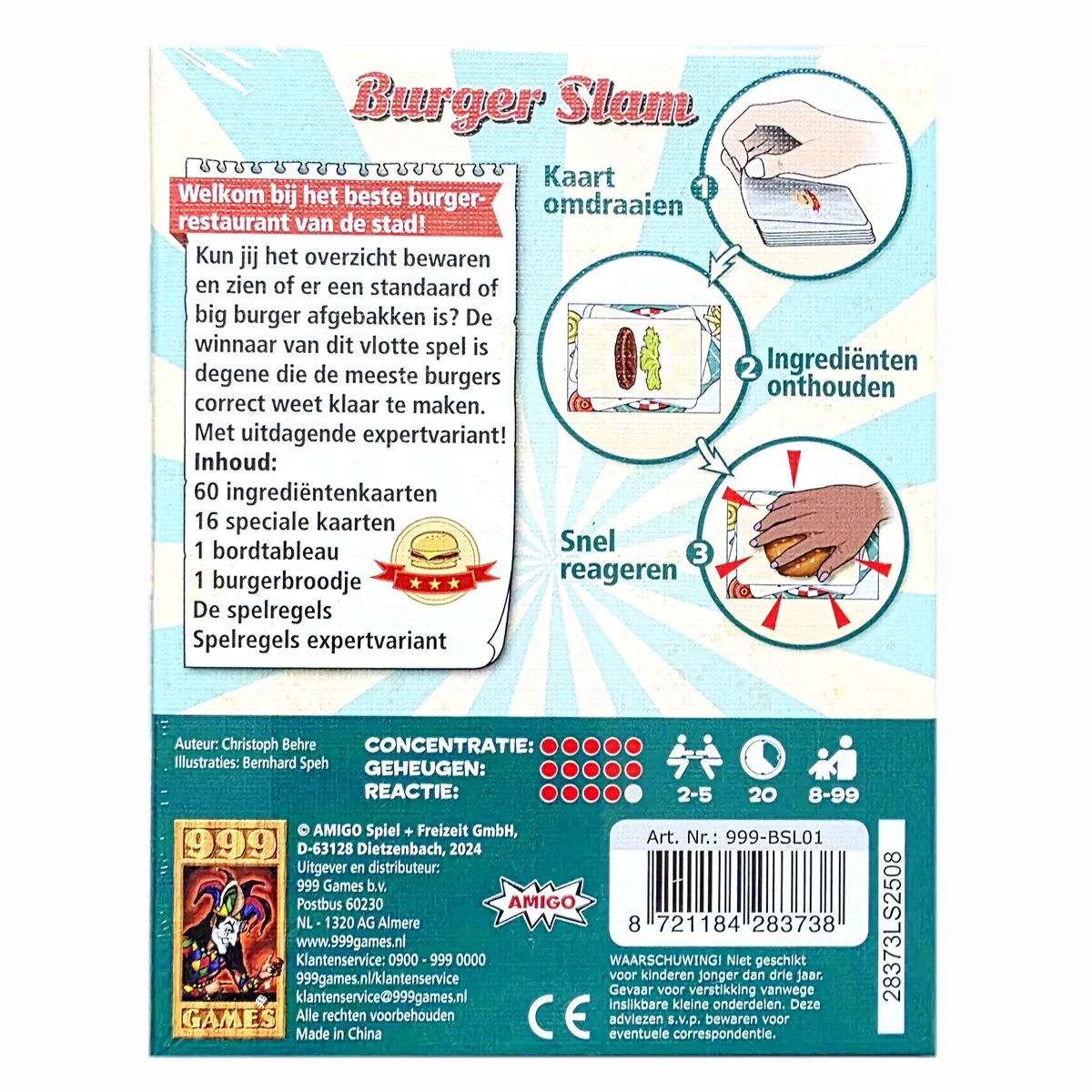 999 Games Burger Slam Kaartspel - Geheugenspel - 2-5 Spelers