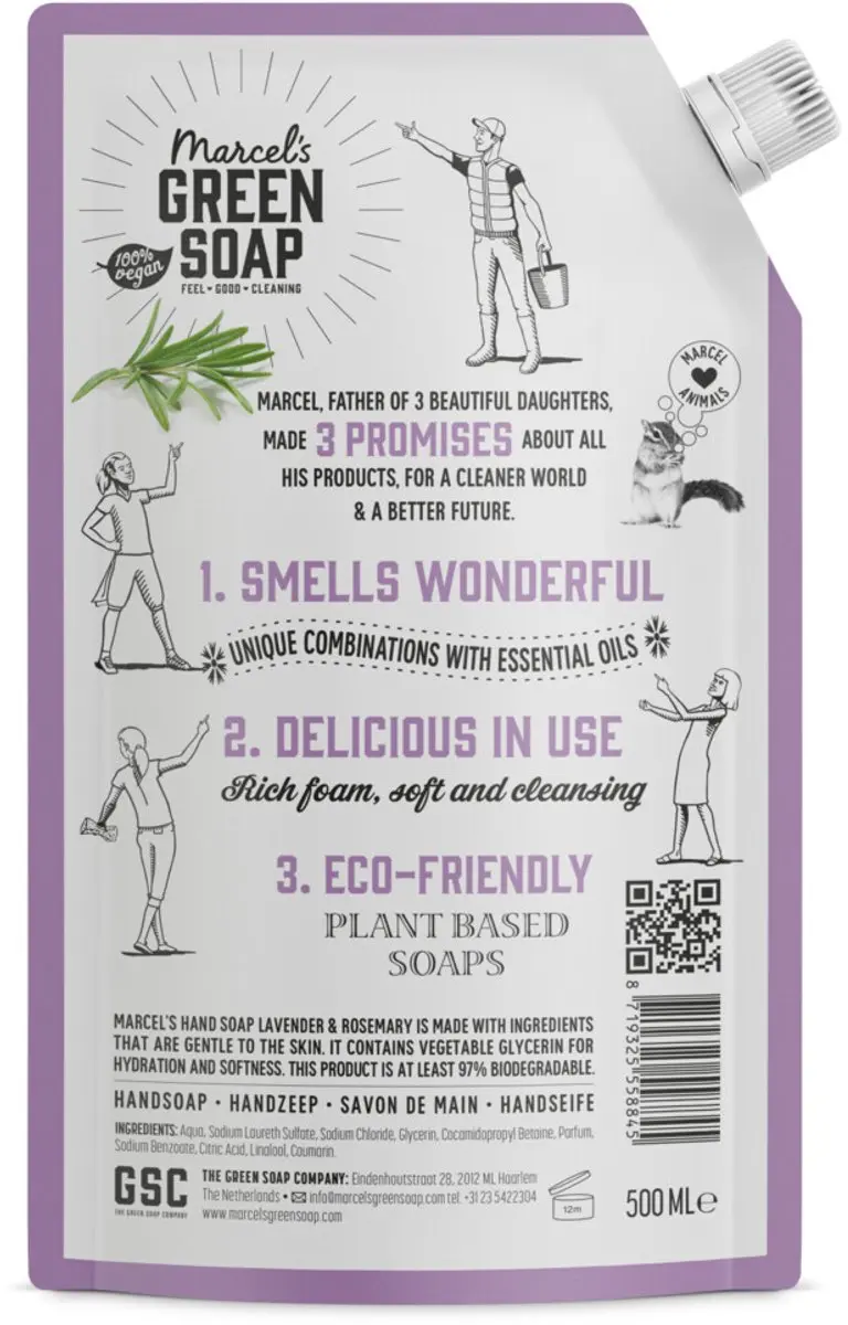 Marcel's Green Soap Handzeep Navulling Lavendel & Rozemarijn 500ml - 25 Stuks
