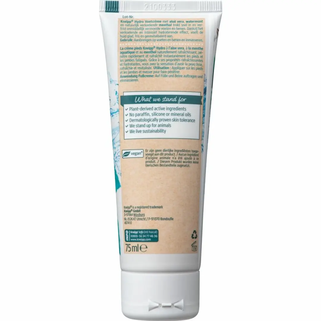 Kneipp Voetcrème Hydro Care 75ml - Menthol, Aloe Vera & Watermunt