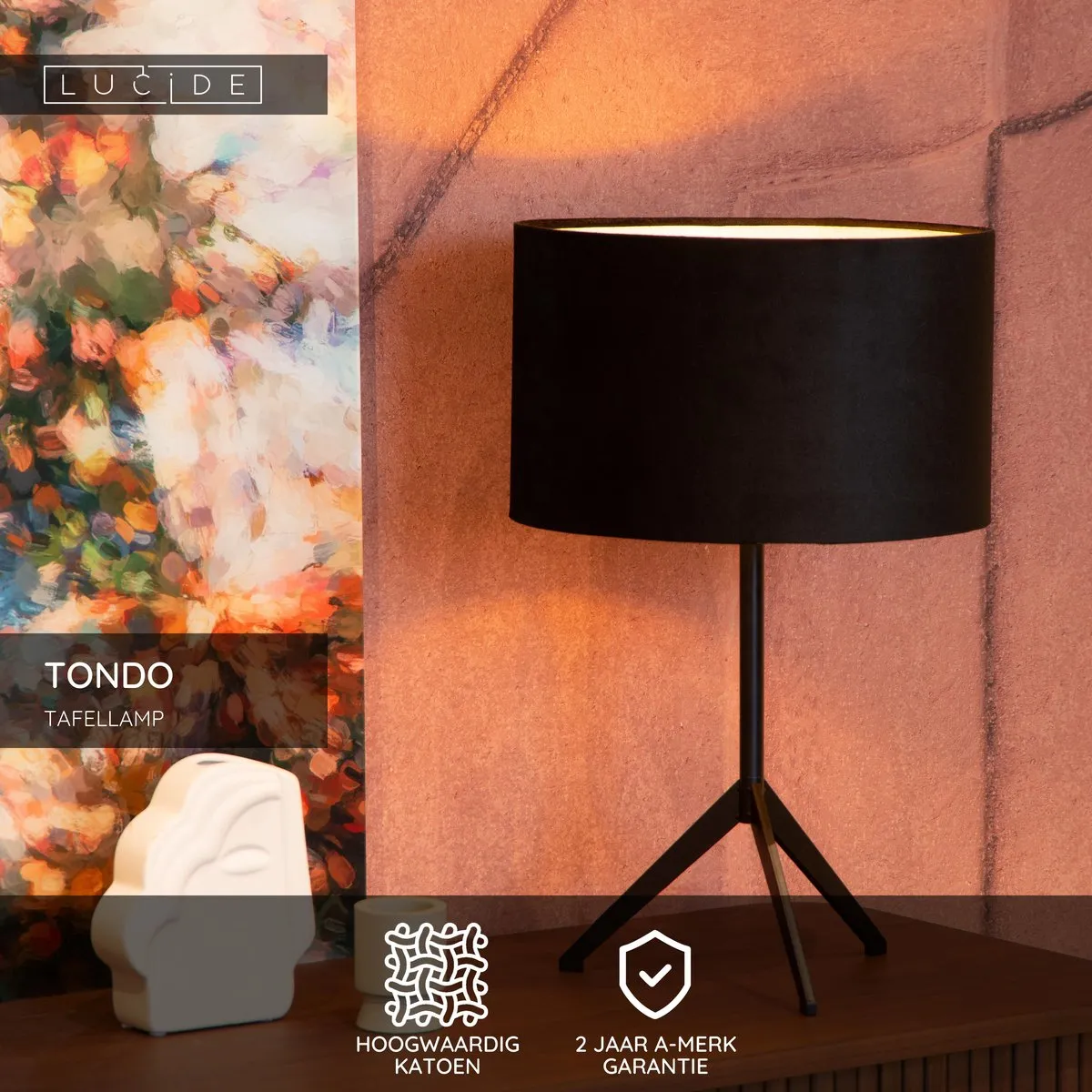 Lucide Tondo Tafellamp Ø30cm - 1xE27 - Zwart