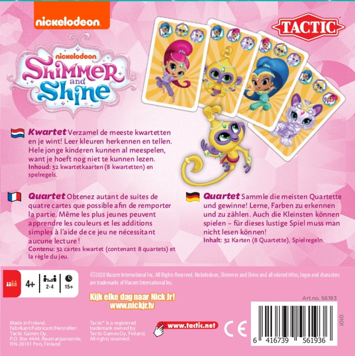 Tactic Shimmer & Shine Kwartet – Kaartspel – Kinderspel – Vanaf 4 jaar – 2-4 spelers