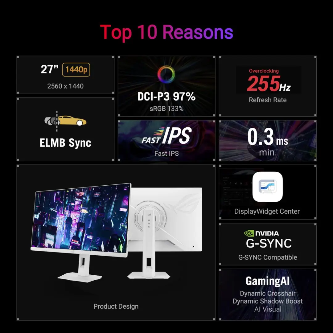 ASUS ROG Strix XG27ACSR-W Gaming Monitor 27" - QHD - 220Hz - Wit
