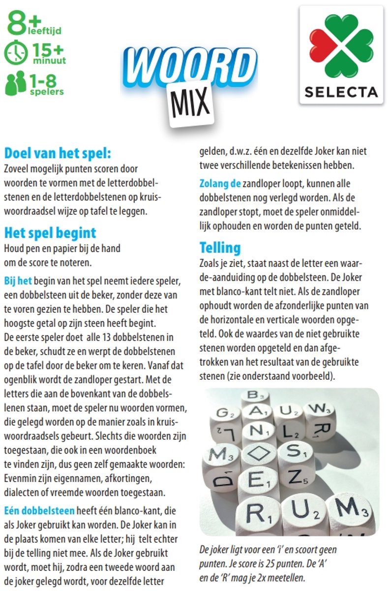 Tactic Woord Mix – Dobbelspel – Woordspel – Snel Taalspel met Letterdobbelstenen – Leerzaam en Spannend – Familiespel – 1 tot 8 Spelers – Vanaf 8 Jaar