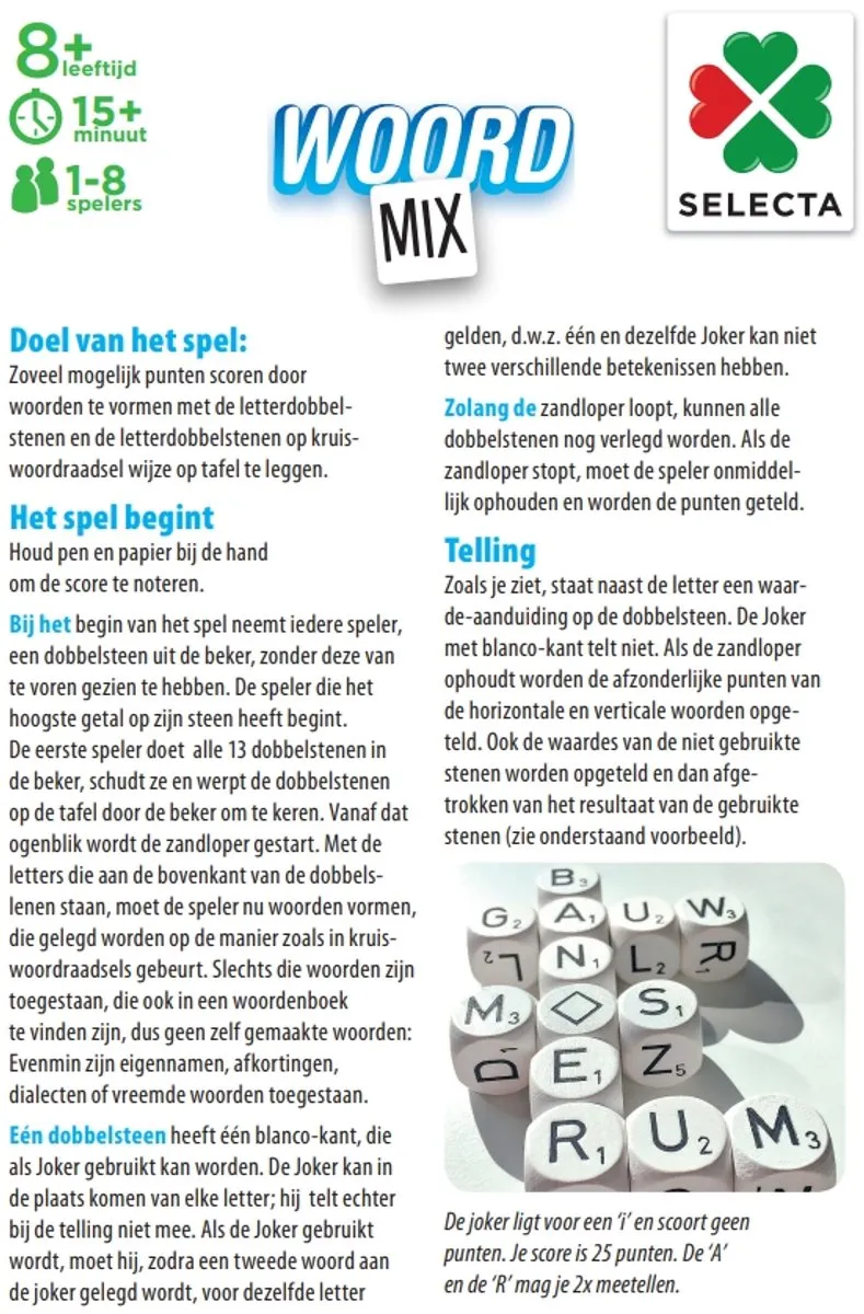 Tactic Woord Mix Dobbelspel - 13 Letterdobbelstenen - 8 Spelers