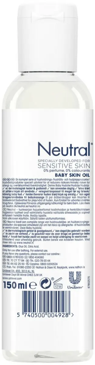 Neutral Baby Huidolie 150ml - Gevoelige huid