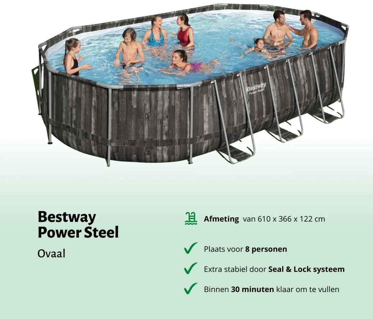 Bestway Power Steel Houtprint Opzetzwembad 610x366x122cm - 20.241L - Grijs