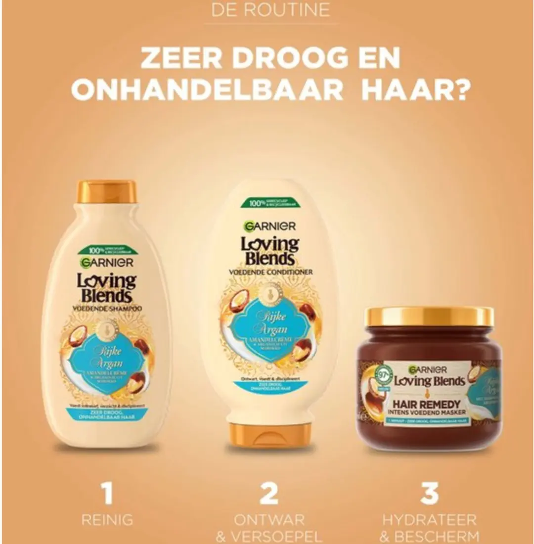 Garnier Loving Blends Argan Shampoo 300ml - 3 Stuks