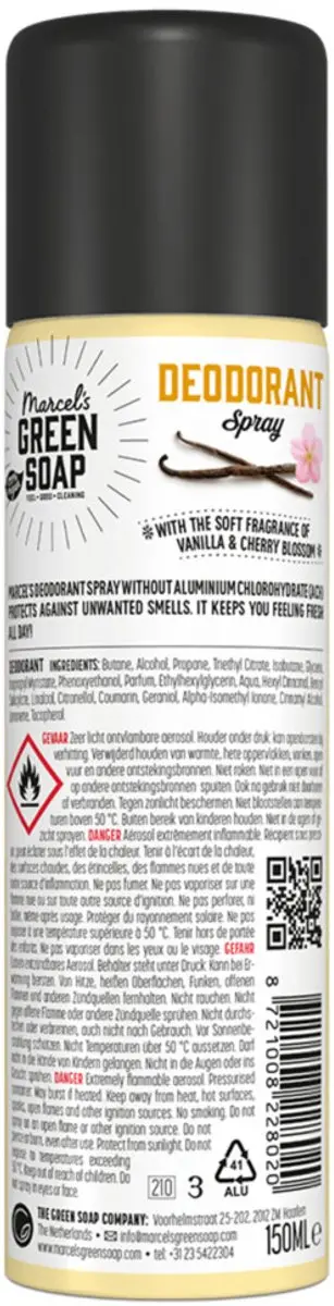 Marcel's Green Soap Deodorant Spray Vanilla & Cherryblossom 150ml - 5 Stuks