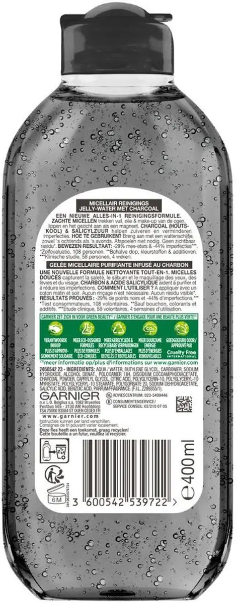 Garnier SkinActive Micellair Water Charcoal 400ml - 24 Stuks
