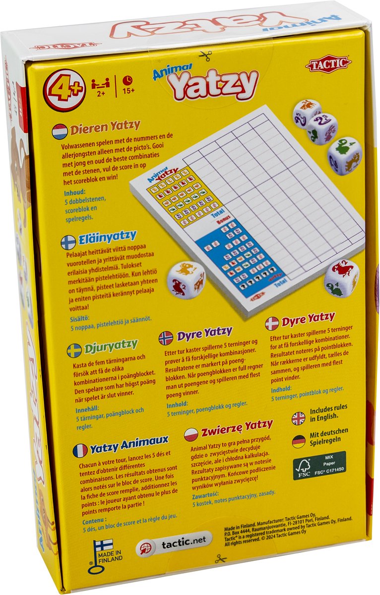 Tactic Dieren Yatzy – Bordspel – Compacte Editie – Dobbelspel voor Jong en Oud – Vanaf 4 Jaar – 2 of Meer Spelers