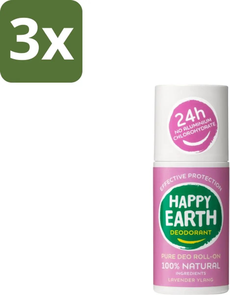 Happy Earth Deodorant Roll-On Lavender Ylang 225ml (3x75ml)