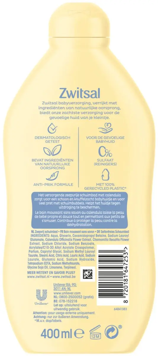 Zwitsal Zeepvrij Schuimbad 400ml - 3 Stuks