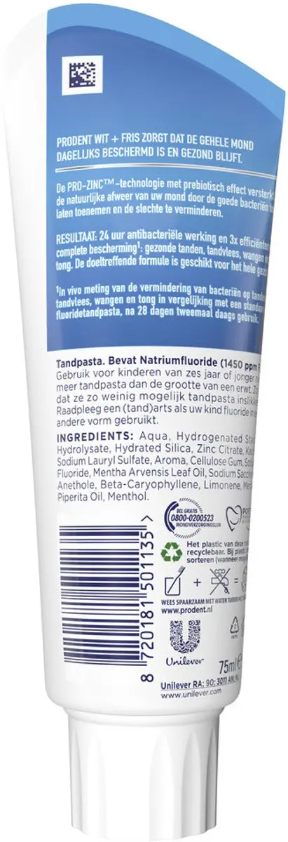 Prodent Tandpasta Wit + Fris 75ml - 20 Stuks