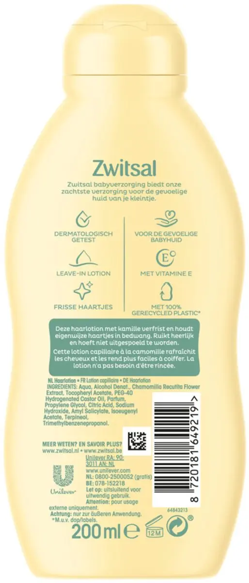 Zwitsal Haarlotion Baby 200ml - Bulkverpakking 20 Stuks