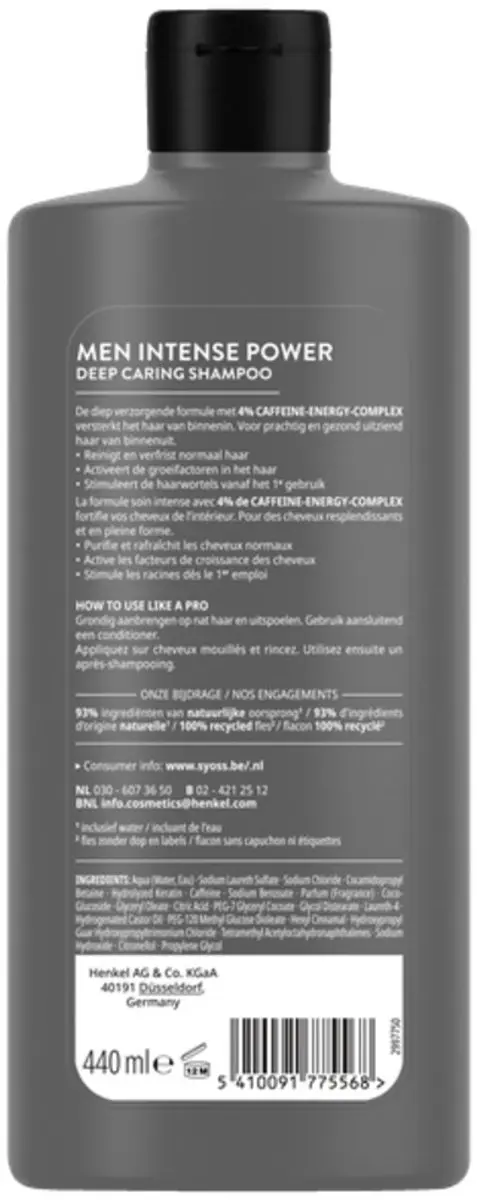 SYOSS Men Power Shampoo Langdurige Styling 440ml - 2 Stuks