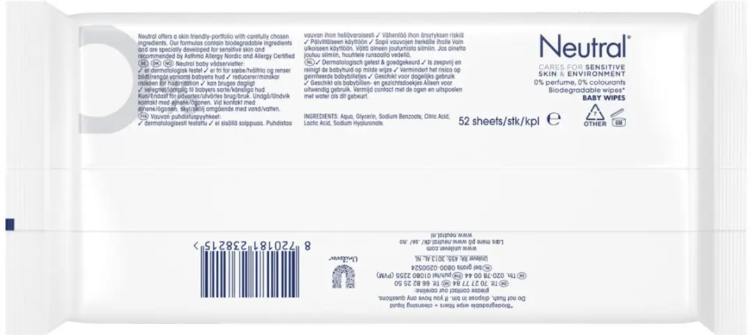 Neutral Baby Billendoekjes - 52 Stuks (3x1) - Hypoallergeen