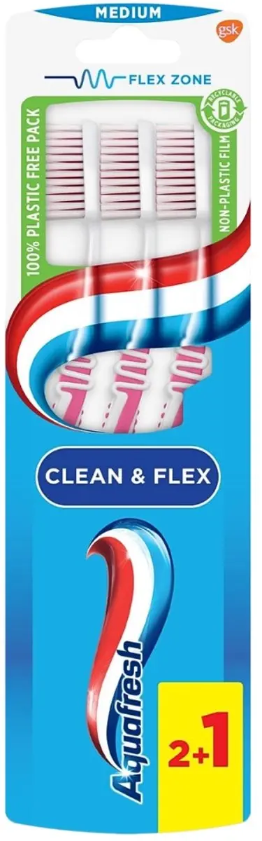 Aquafresh Clean & Flex Tandenborstel Medium - 6 Stuks (2x3) - Roze