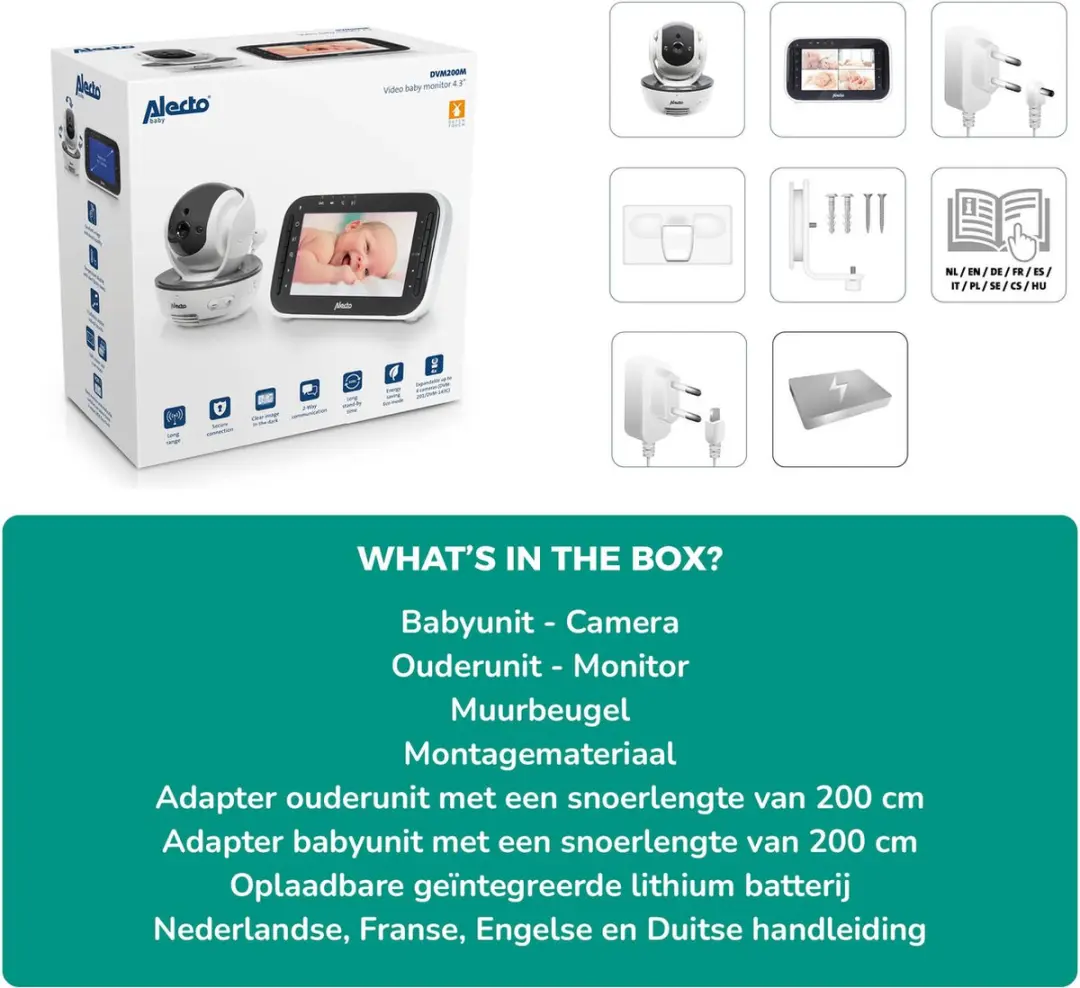 Alecto DVM200 Bundel Babyfoon - 2 Camera's 4.3" Wit - afbeelding 6 van 6
