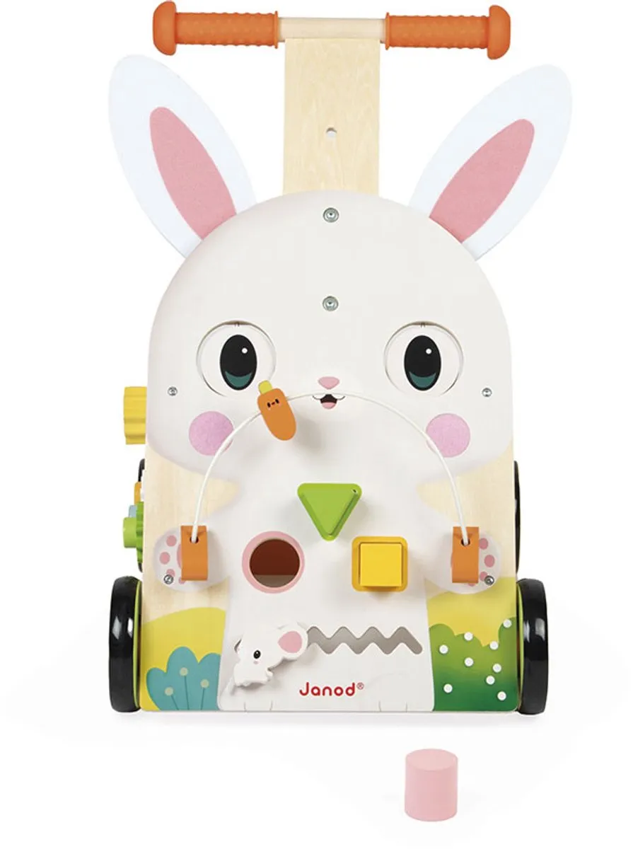 Janod Houten Konijn Multi-Activiteitenkar - 9 Activiteiten - Verstelbaar