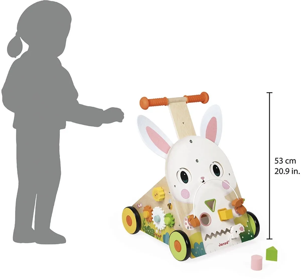 Janod Houten Konijn Multi-Activiteitenkar - 9 Activiteiten - Verstelbaar