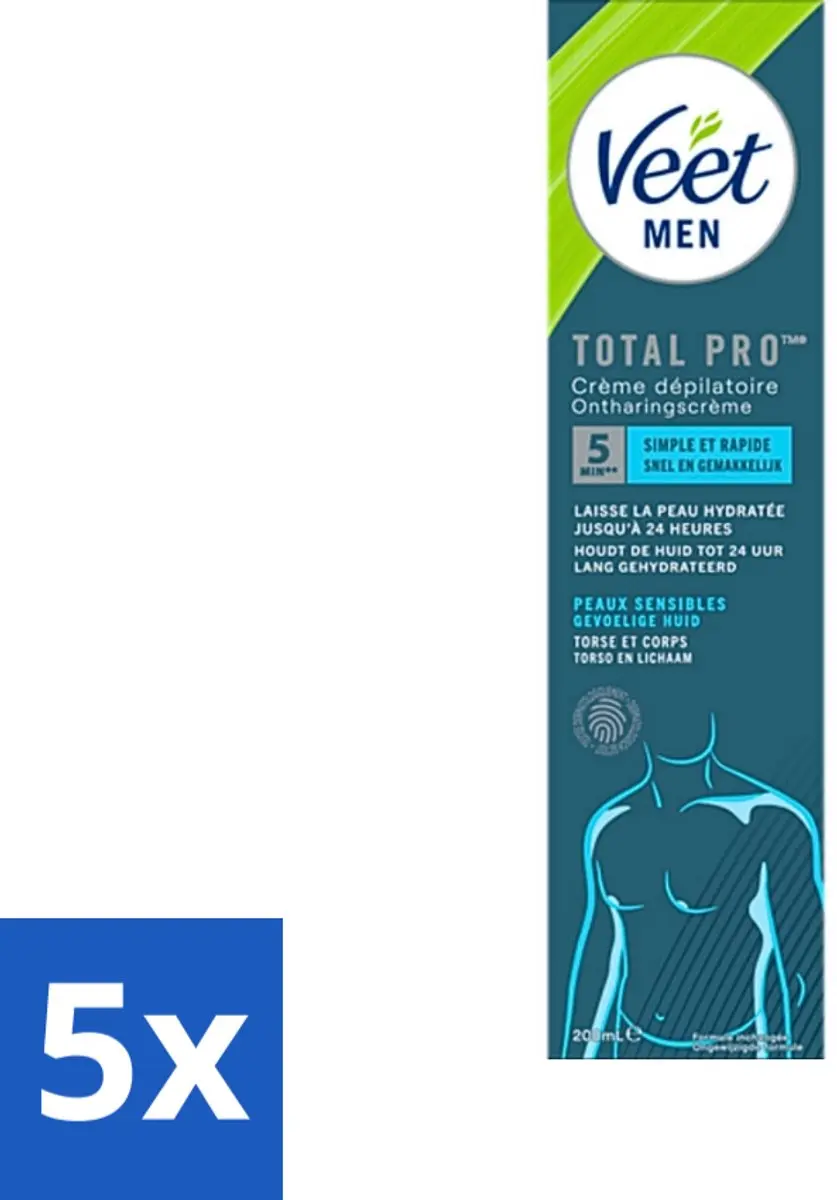 Veet Men Ontharingscrème Gevoelige Huid 200ml - 5 Stuks