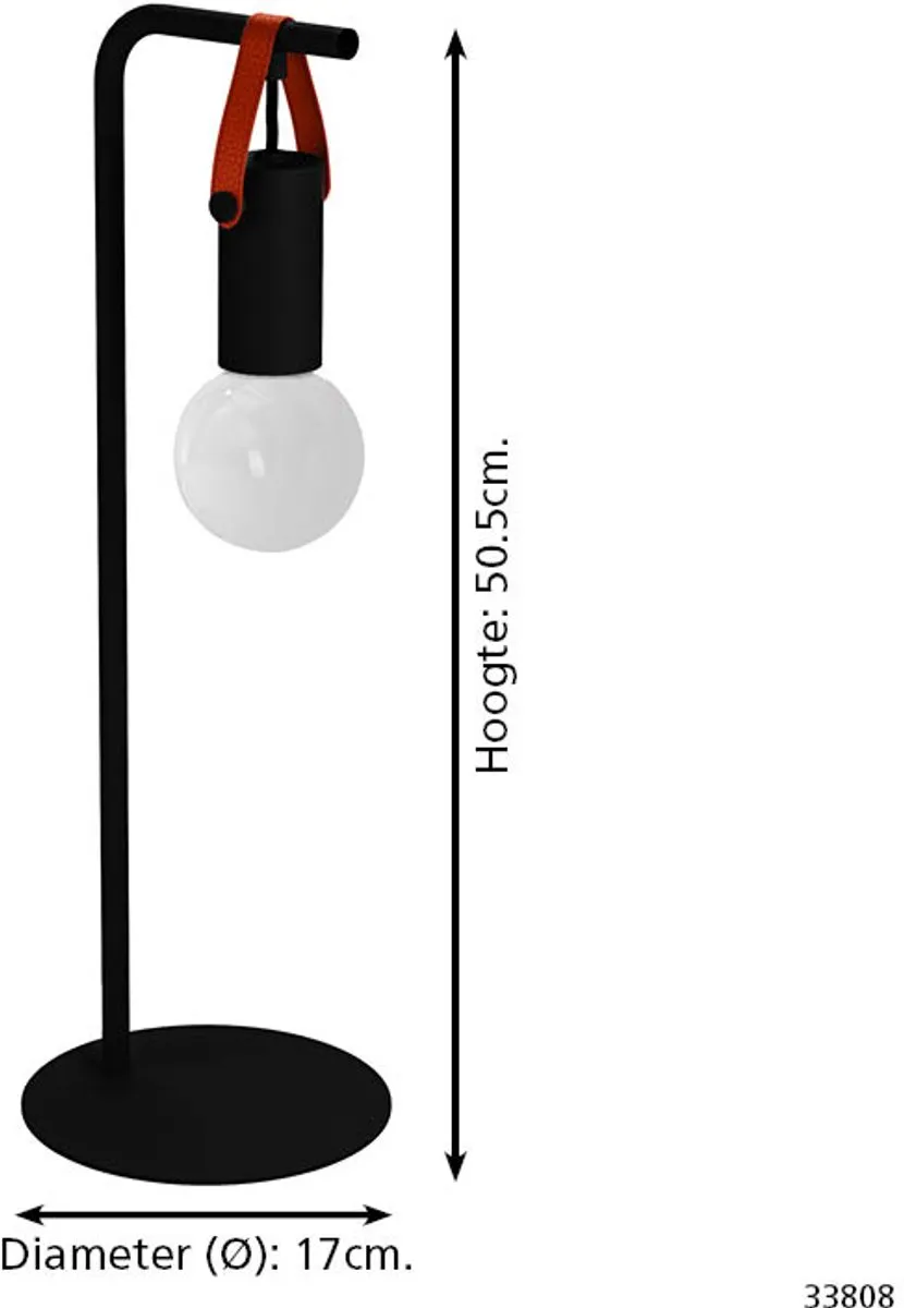 Eglo Apricale Tafellamp E27 - Staal/Leer - 17cm - Zwart/Bruin