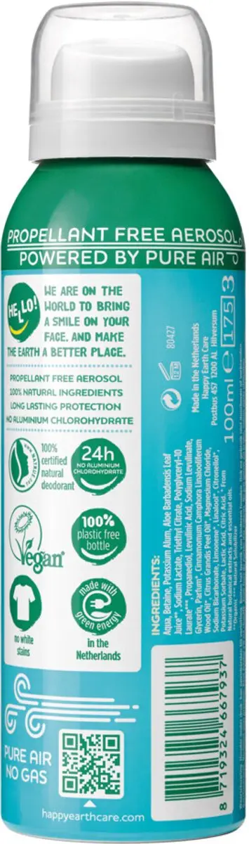 Happy Earth Natural Air Spray Deodorant 100ml - 12 Stuks
