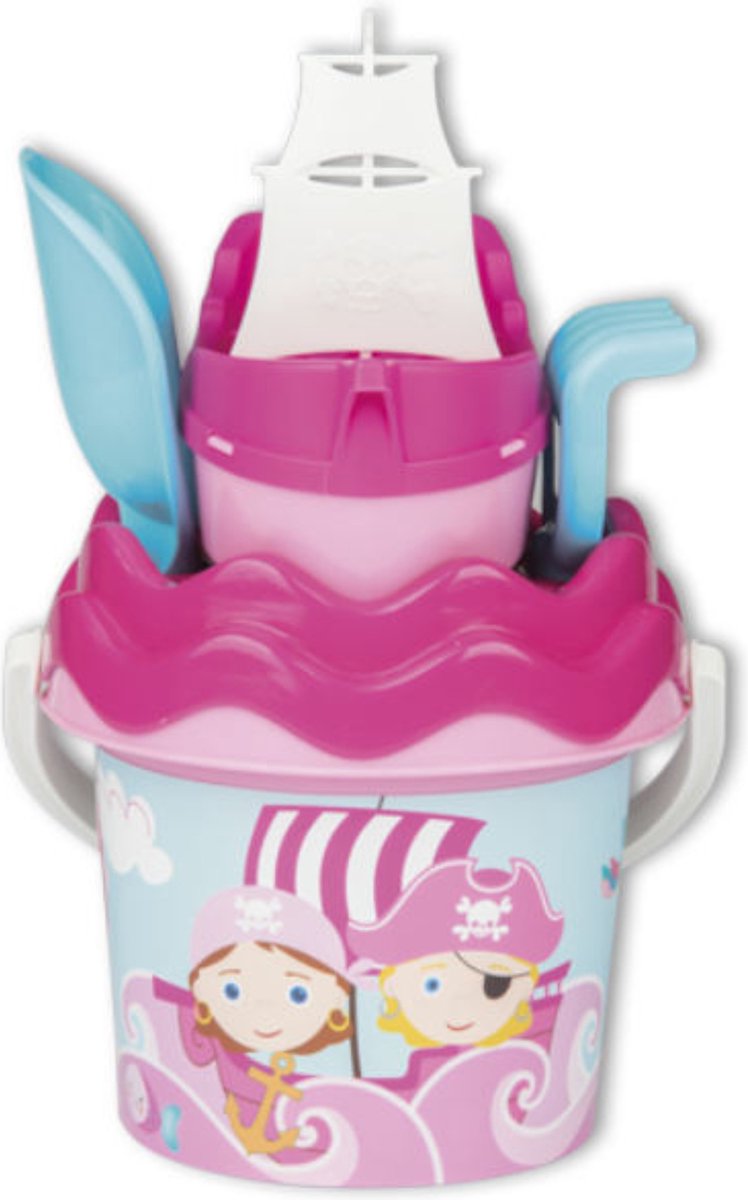 Roze piraten strandemmer/zandbak speelset voor kinderen - Piraat - Emmer - Schep - Hark - Boot - Zandbakspeeltjes - Zandspeelset - Strandspeelgoed voor jongens/meisjes