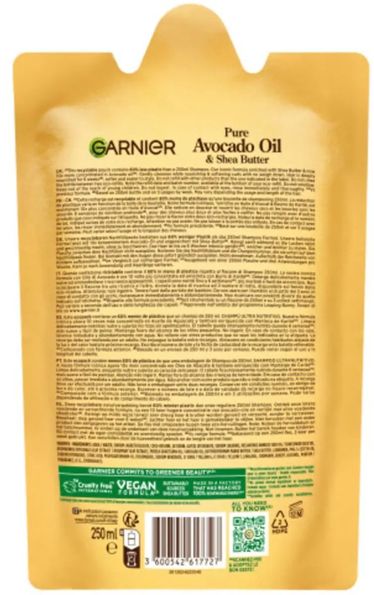 Garnier Loving Blends Shampoo Refill Avocado Olie & Shea Boter 250ml - 12 Stuks