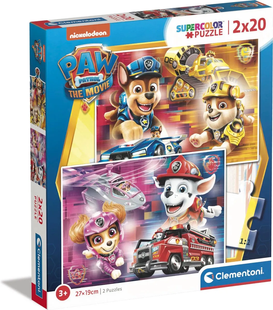 Clementoni Paw Patrol The Movie Puzzel - 2x20 Stukjes Meerkleurig