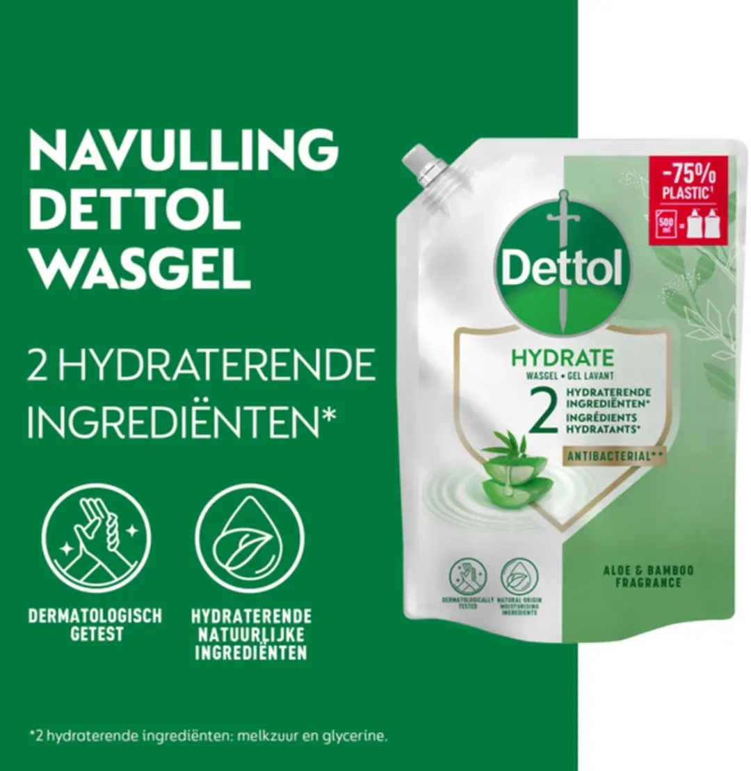 Dettol Handzeep Navulling Hydrate Aloë Vera & Bamboe 500ml - 15 Stuks