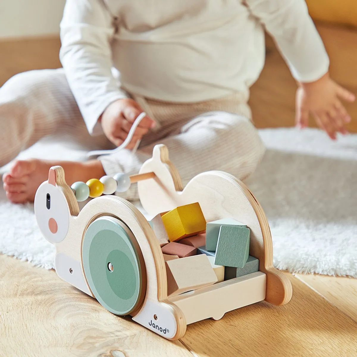 Janod Sweet Cocoon Houten Slak Speelgoed - 16 Blokken - Multikleur