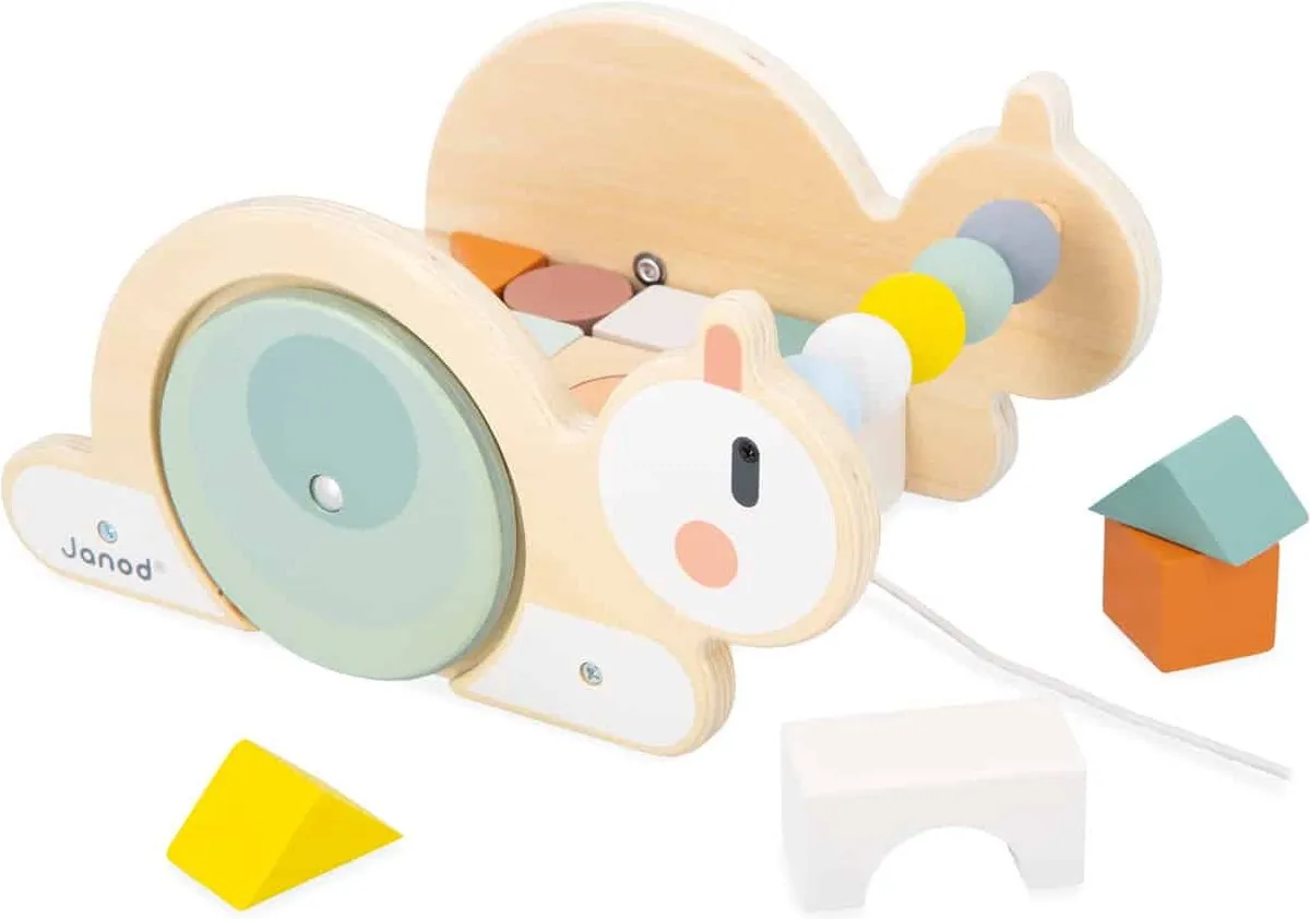 Janod Sweet Cocoon Houten Slak Speelgoed - 16 Blokken - Multikleur