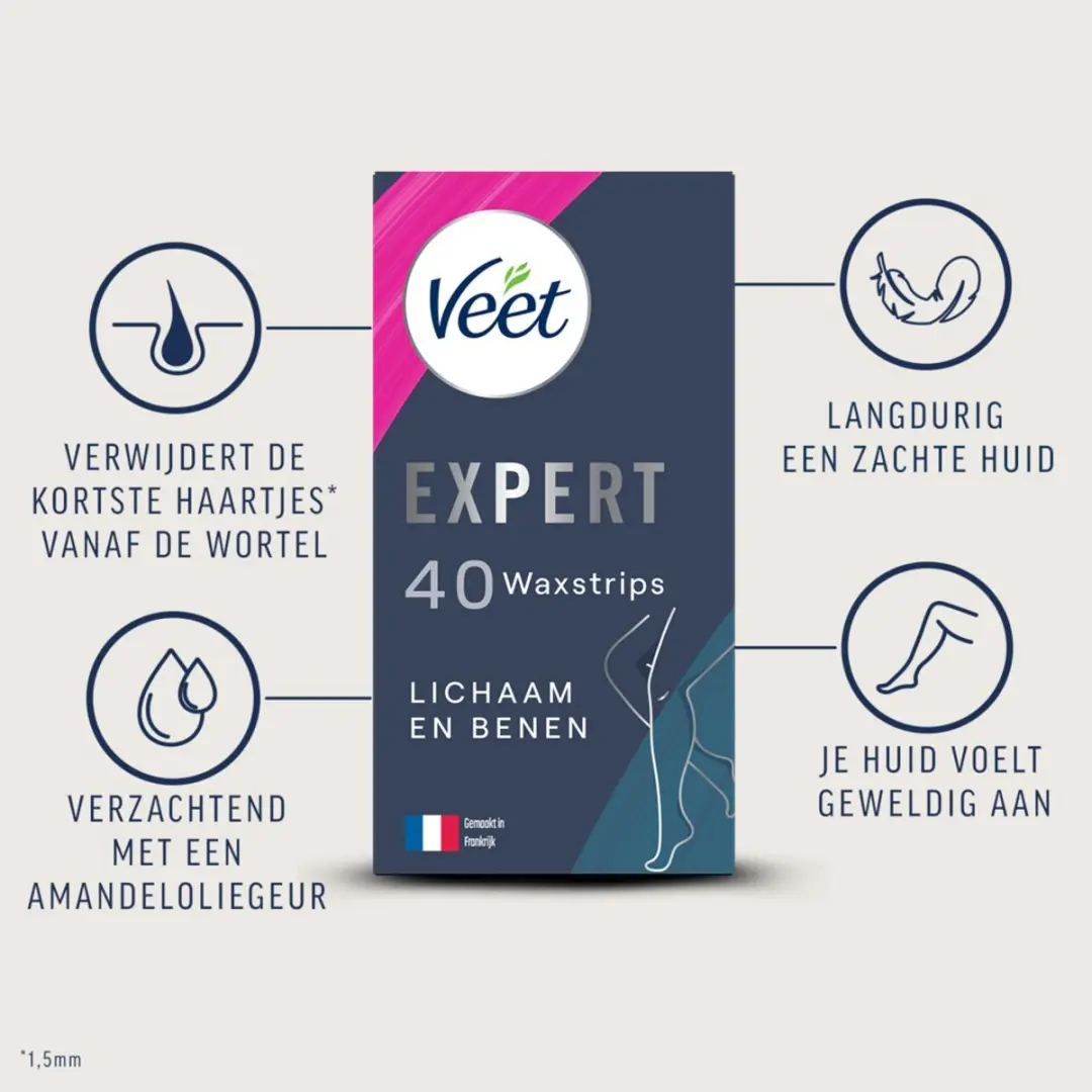 Veet Expert Ontharingsstrips Lichaam & Benen Sensitive - 40 Stuks