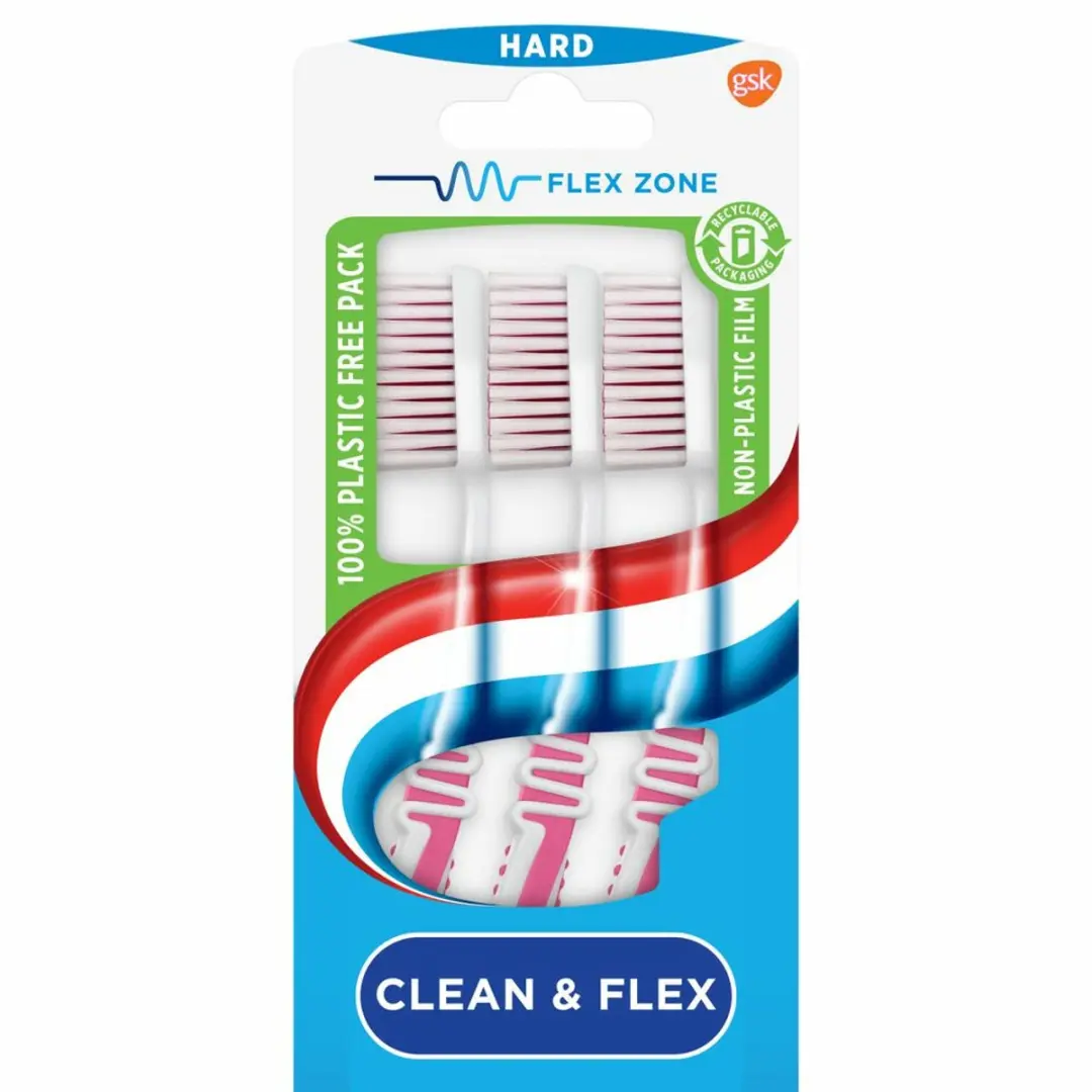 Aquafresh Tandenborstel Clean & Flex Hard - 3 Stuks Roze