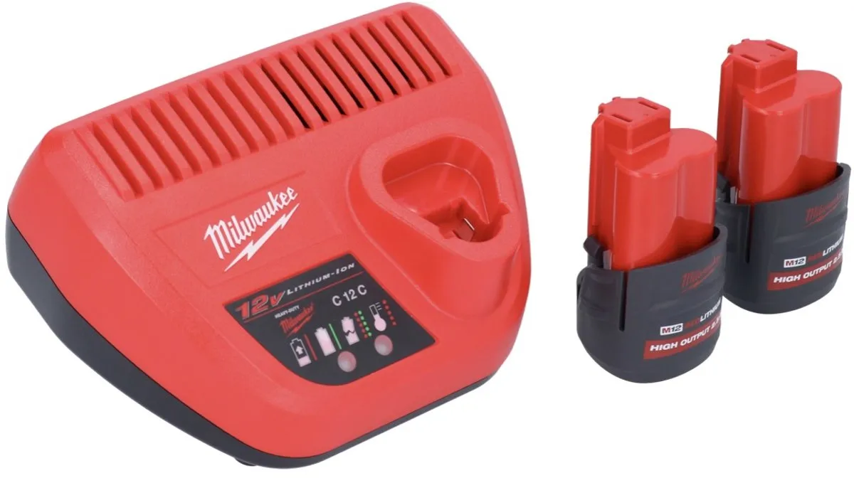 Milwaukee M12 HNRG-252 Starter Set - 2x HB2.5 2.5Ah + C12 C Lader - afbeelding 3 van 5